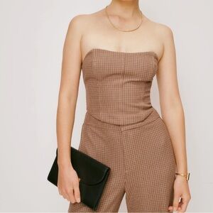 Reformation Maia Top in Toffee Plaid